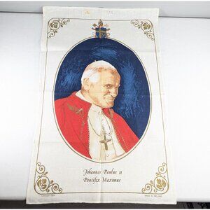 Historic POPE JOHN PAUL ll Linen Tea Towel made in Ireland, Wall Hanging /